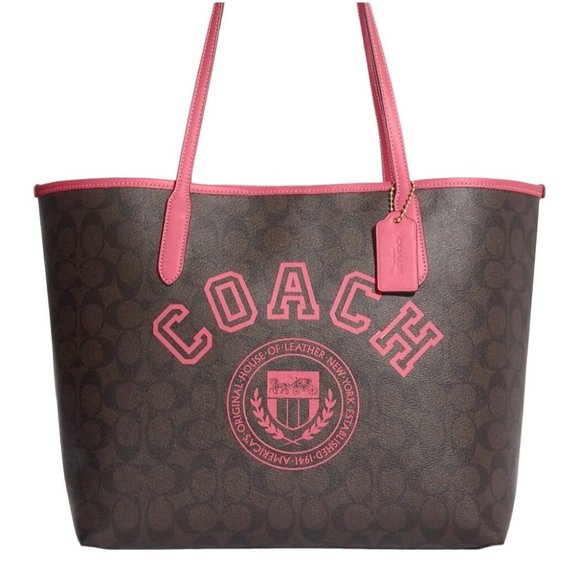 NEW Coach City Tote Varsity Brown & Pink Signature Coated Canvas Handbag CB869 - Picture 3 of 12